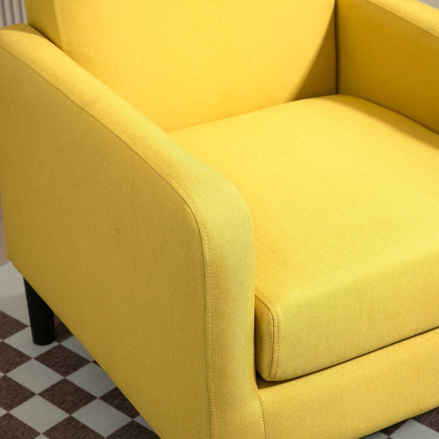 Faux Linen Upholstered Accent Chair, Modern Armchair With Solid Wood Frame, Single Sofa Chair For Living Room Bedroom