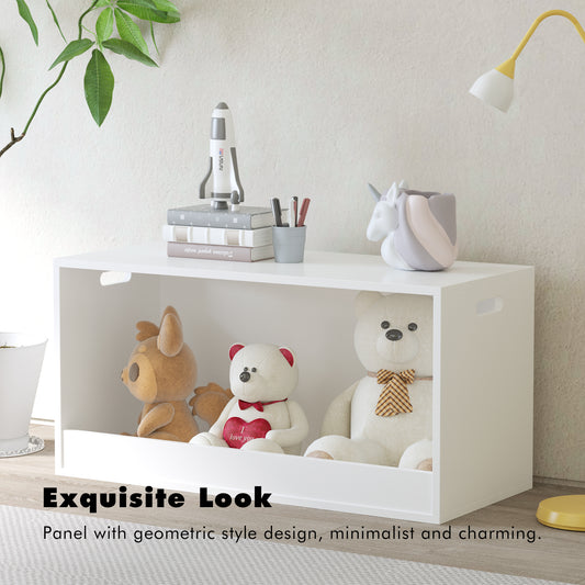 Open Toy Storage Box For Kids, White Wooden Organizer Bin For Plush Toys, Books, Nursery Or Playroom Use