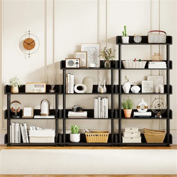 5-Tier Anti-Tipping Open Bookcase With Elevated Legs, Black Display Rack For Home Office