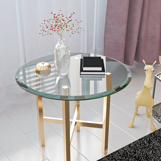 24  Inch Round Tempered Glass Table Top Clear Glass 0.5 Inch Thick Beveled Polished Edge