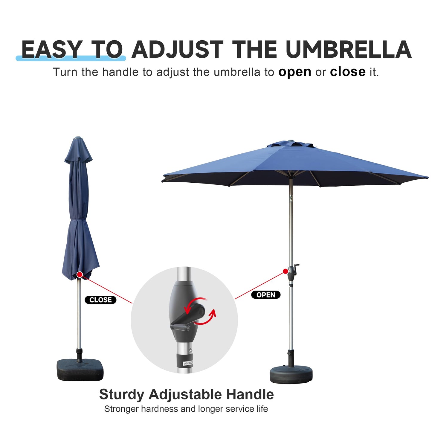 9FT Patio Umbrella, Outdoor Table Umbrella With Push Button Tilt And Crank, UV Protection Waterproof Market Sun Umbrella With 8 Sturdy Ribs For Garden, Deck, Backyard, Pool  Navy Blue
