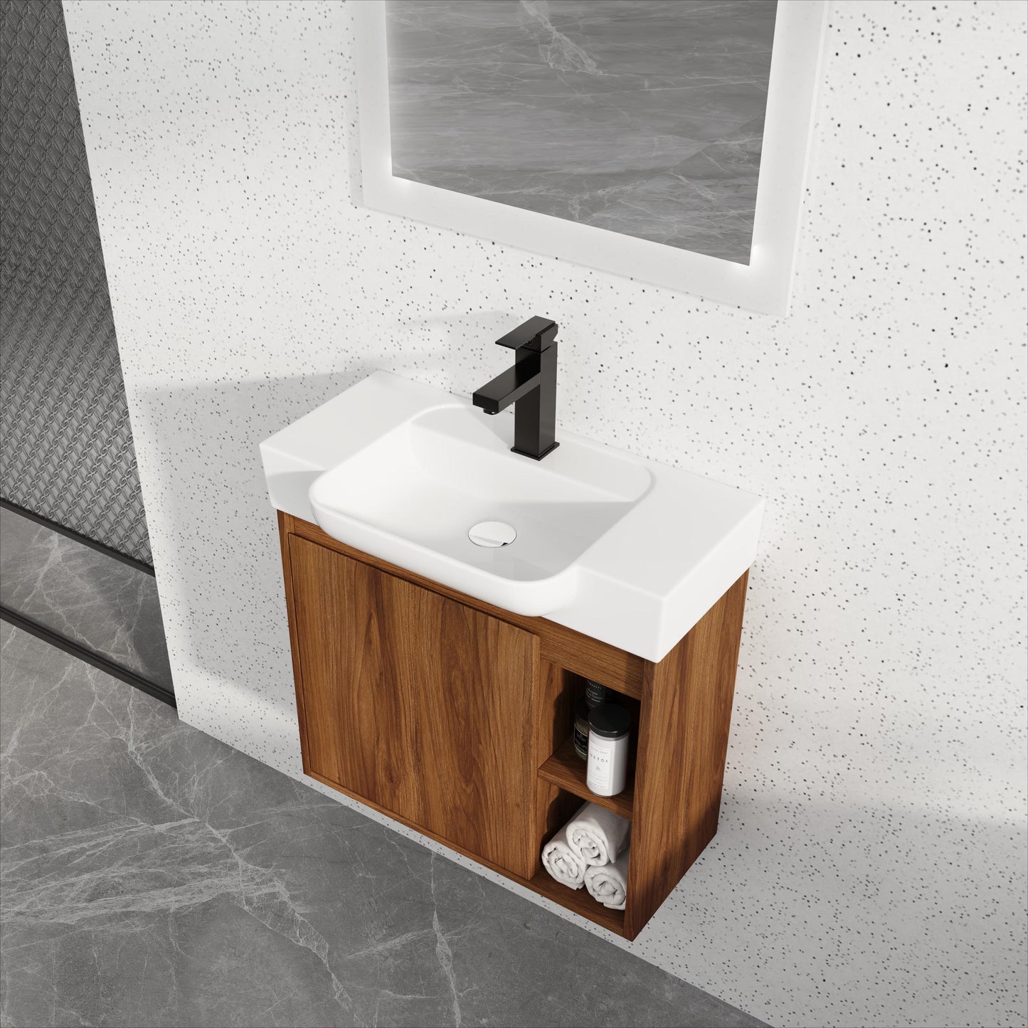 24   Wall-Mounted Bathroom Vanity With White Ceramic Sink & Soft-Close Door, KD-Packing