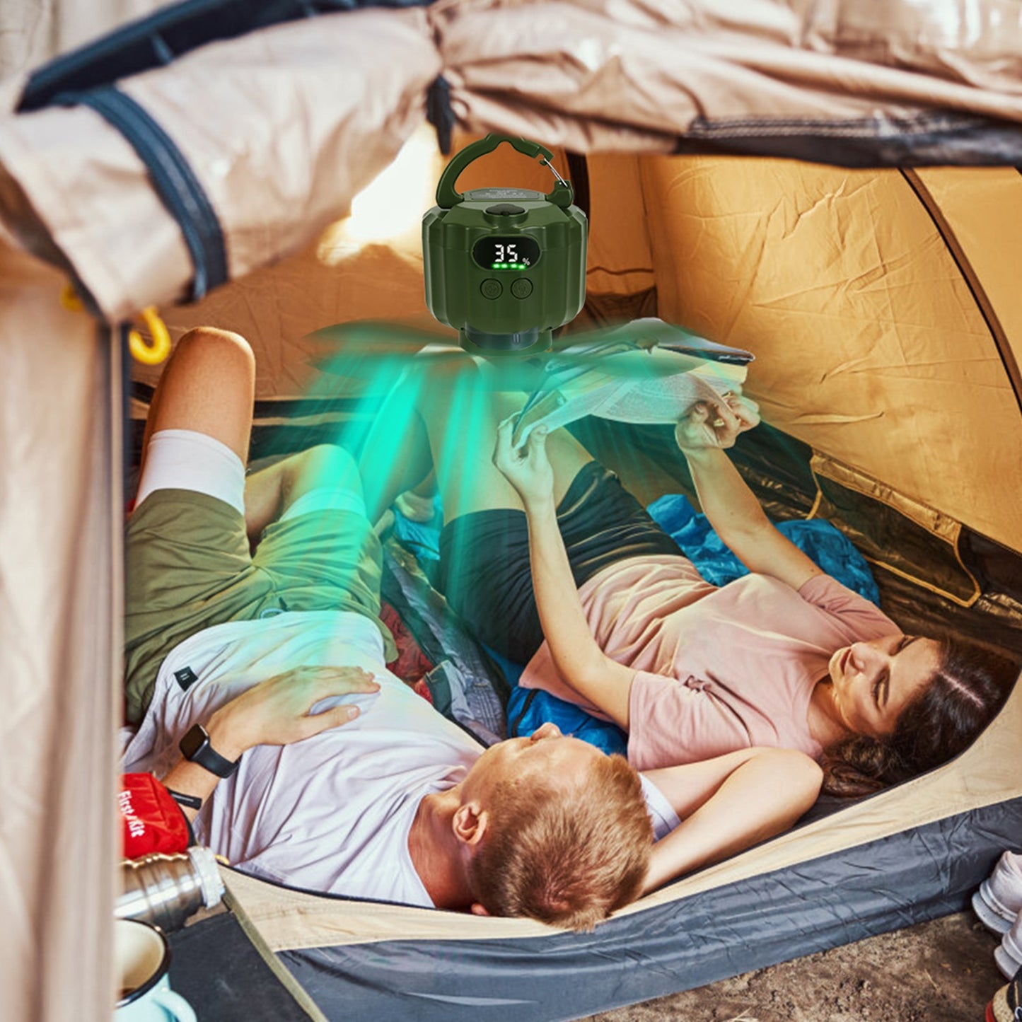 3-in-1 Camping Fan With LED Lantern, Hanging Tent Fan 3 Wind Speeds, Remote Control Timer, USB Power Bank, Low Noise Rechargeable Fan With Battery Display, Detachable Blades For Outdoor Indoor Use