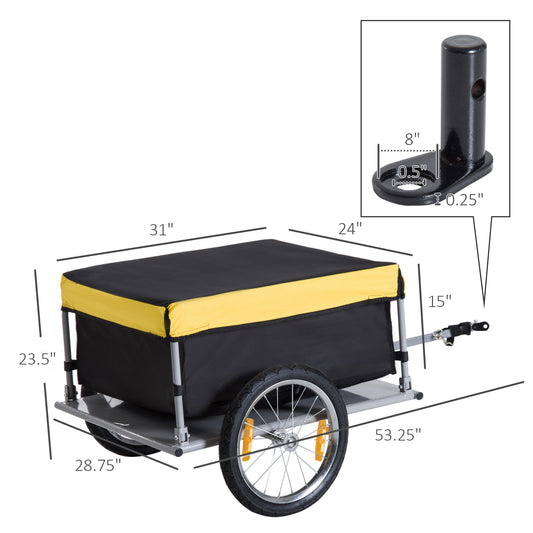 Bicycle Cargo Trailer, Two-Wheel Bike Luggage Wagon Trailer With Removable Cover, Fits 20" - 26" Bicycle Wheels, Yellow