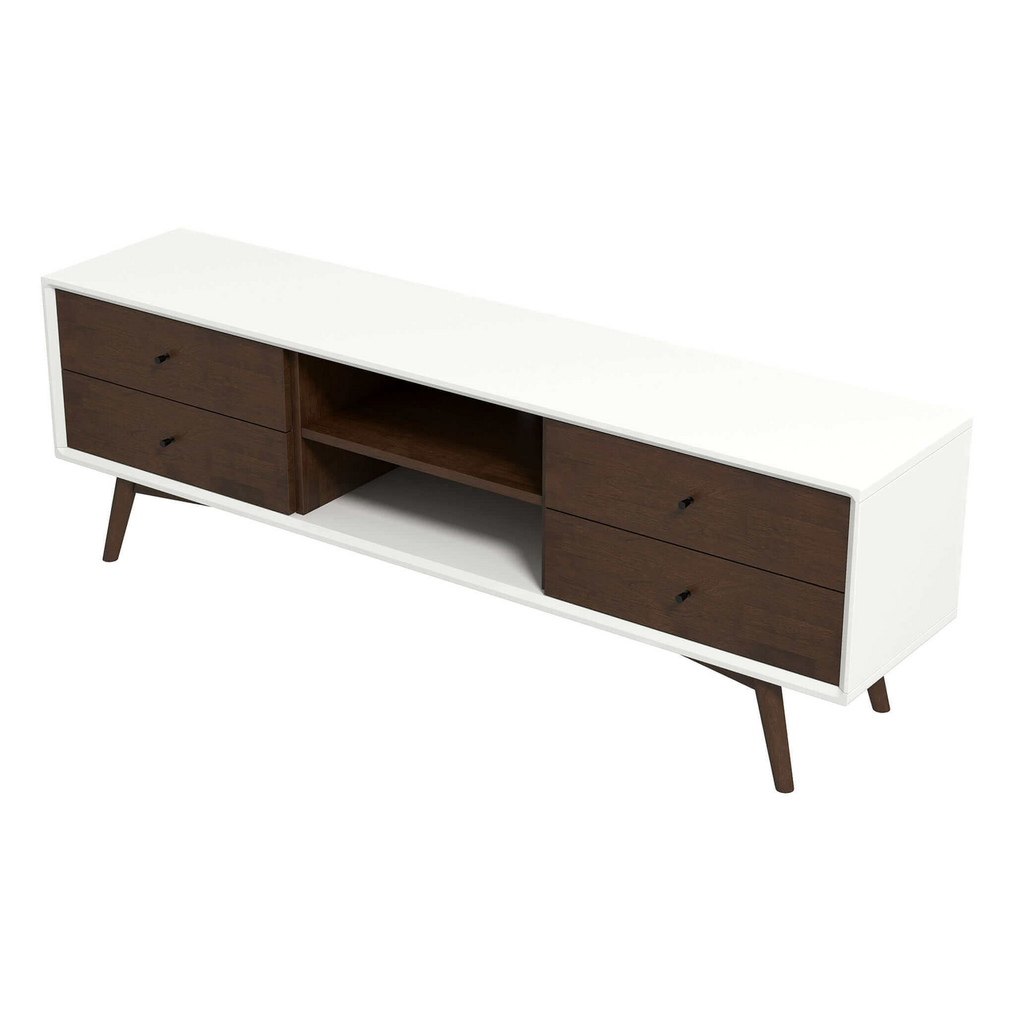 Caroline Walnut White TV Stand Up To 72   For Living Room Decor
