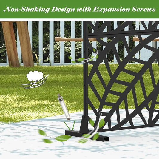 Metal Privacy Screen, Freestanding Outdoor Indoor Divider, Decorative Privacy Screen Panels For Balcony Patio Garden, Leaf-Shaped