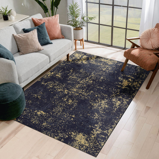 MAVAL Black Washable Rug 6x9 Area Rug  Black Gold, 6' X 9'