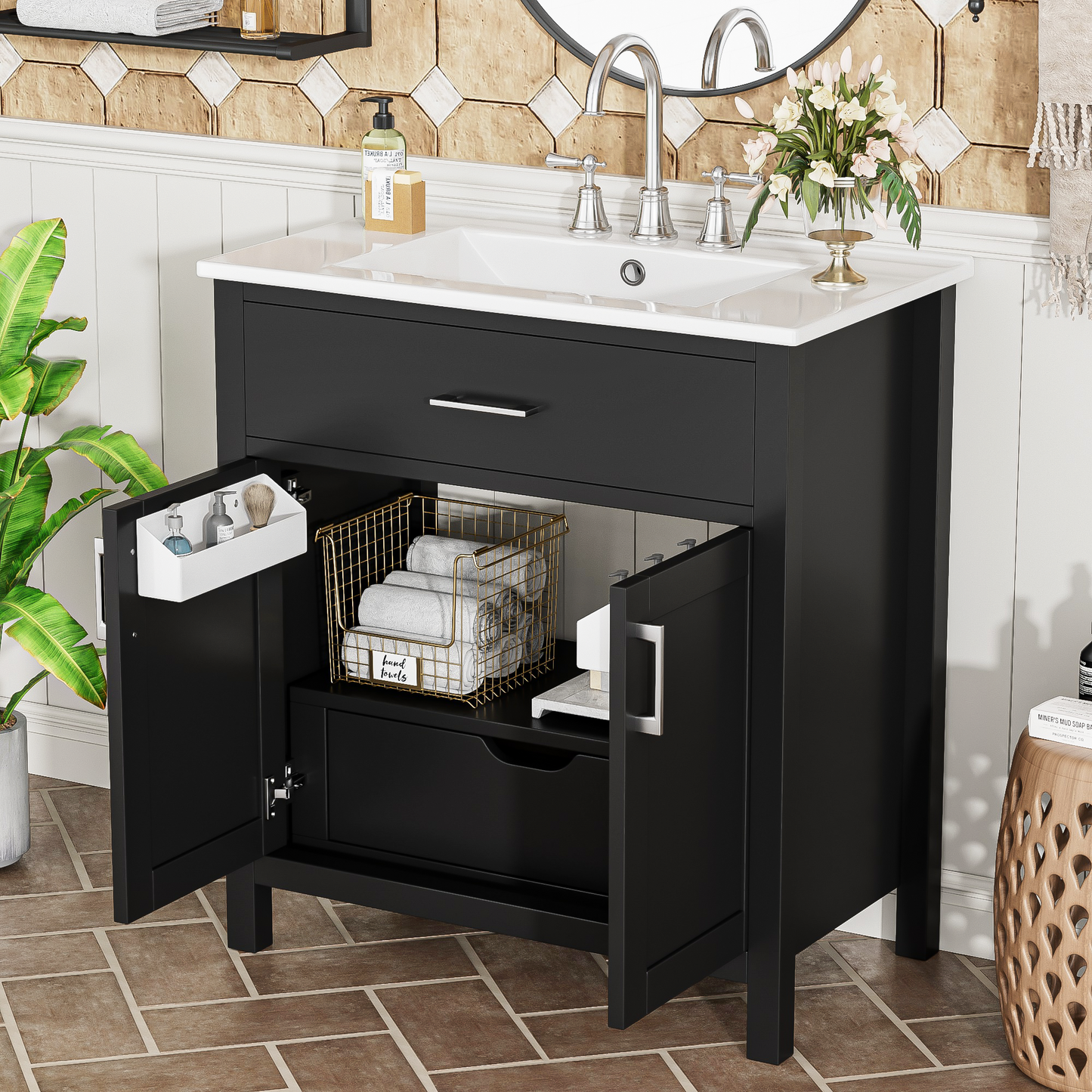30-Inch  Bathroom Vanity With Ceramic Sink And Ample Storage - The Perfect Choice For Small Bathrooms