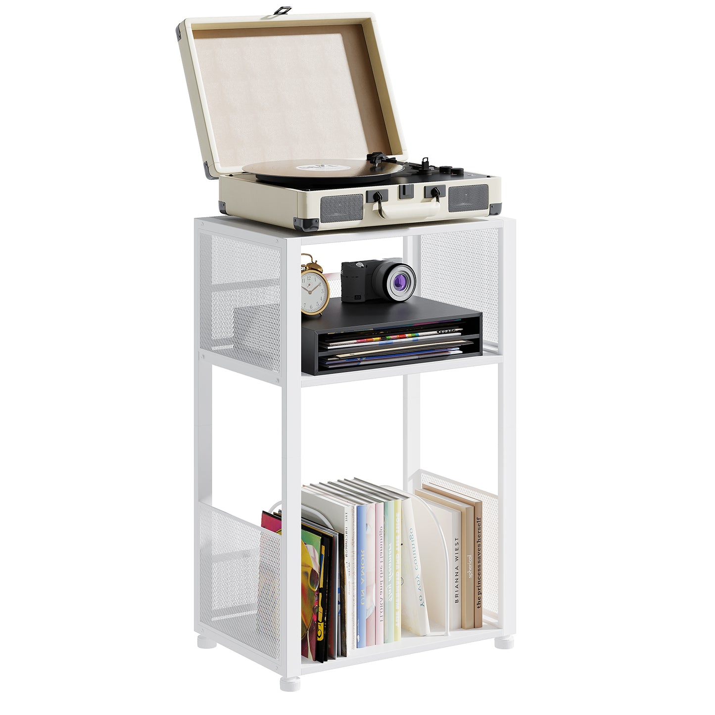 Three-tier Side Tables 2 Sets, A Storage-functional Record Player Stand That Can Hold Up To 1 00 Records, A Turntable Stand For Playing Vinyl Records