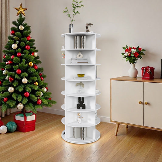 Rotating Shoe Rack Tower, 7-Tier Spinning Storage Rack, Free Standing 360 Revolving Shoe Organizer, Holds 28 Pairs Of Shoes  7-Tier,White