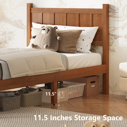 Twin Size Flat Panel Bed With Headboard & Footboard, Minimalist Modern Platform Bed With Wood Grain Finish, Shaker And Farmhouse Style Design, Sleek And Functional Bedroom Furniture,Light Walnut