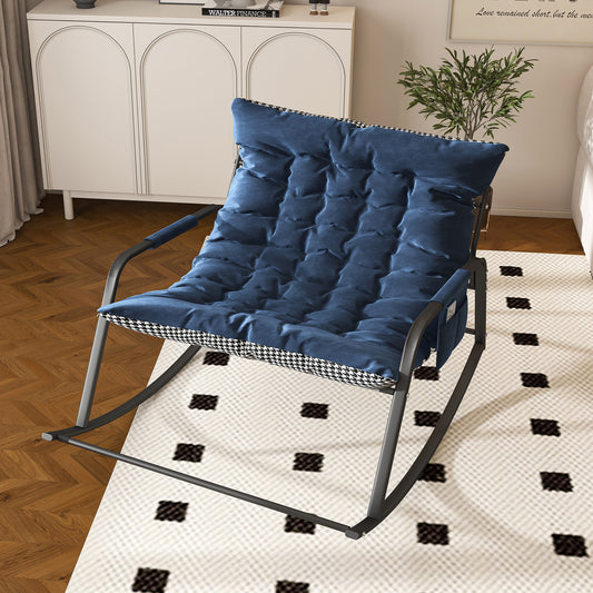 Rocking Chair With Storage, Cushions & Armrests, All-Season Comfort Lounge Recliner, Breathable Ergonomic Lounge Chair For Bedroom, Living Room, Patio, Garden Blue