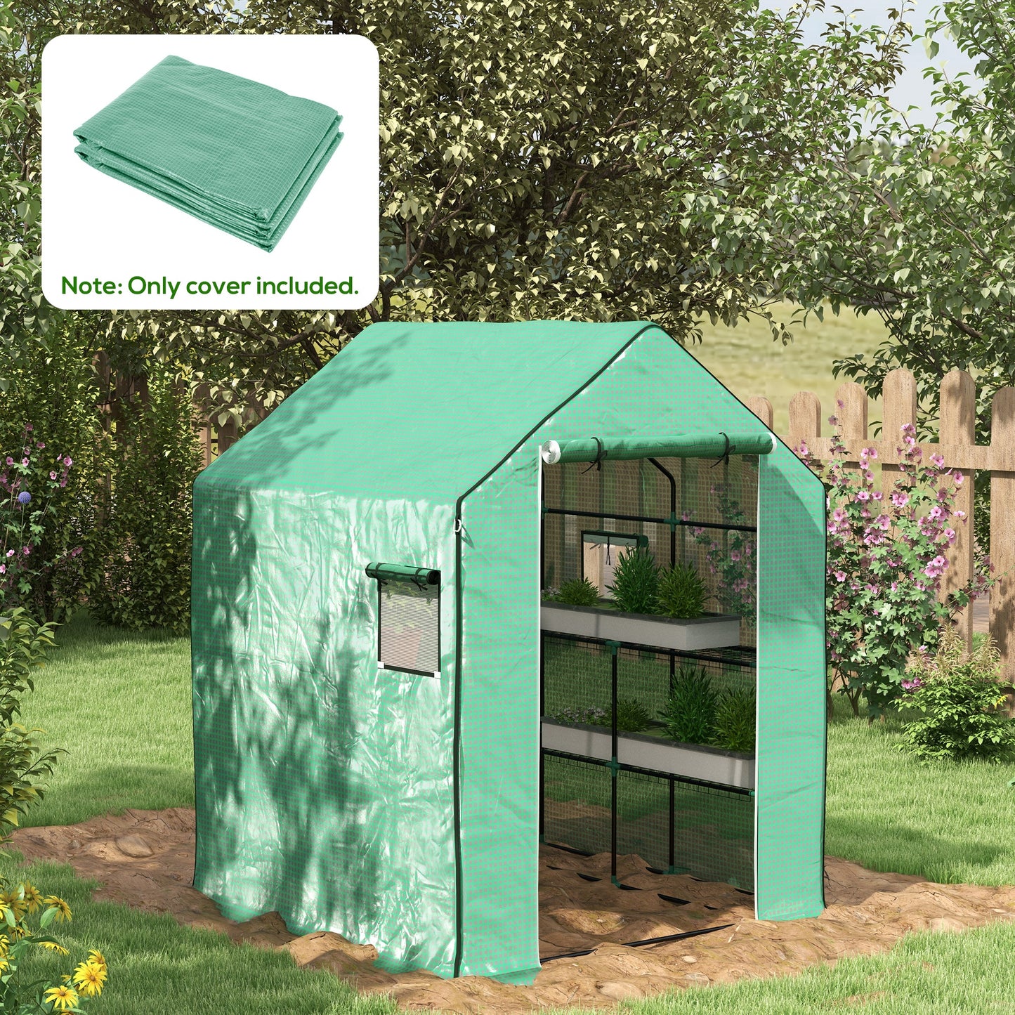 01-0472 Replacement Cover, 55" X 56.25" X 74.75" Walk-in Greenhouse Cover Reinforced Anti-Tear PE Hot House Cover, Green