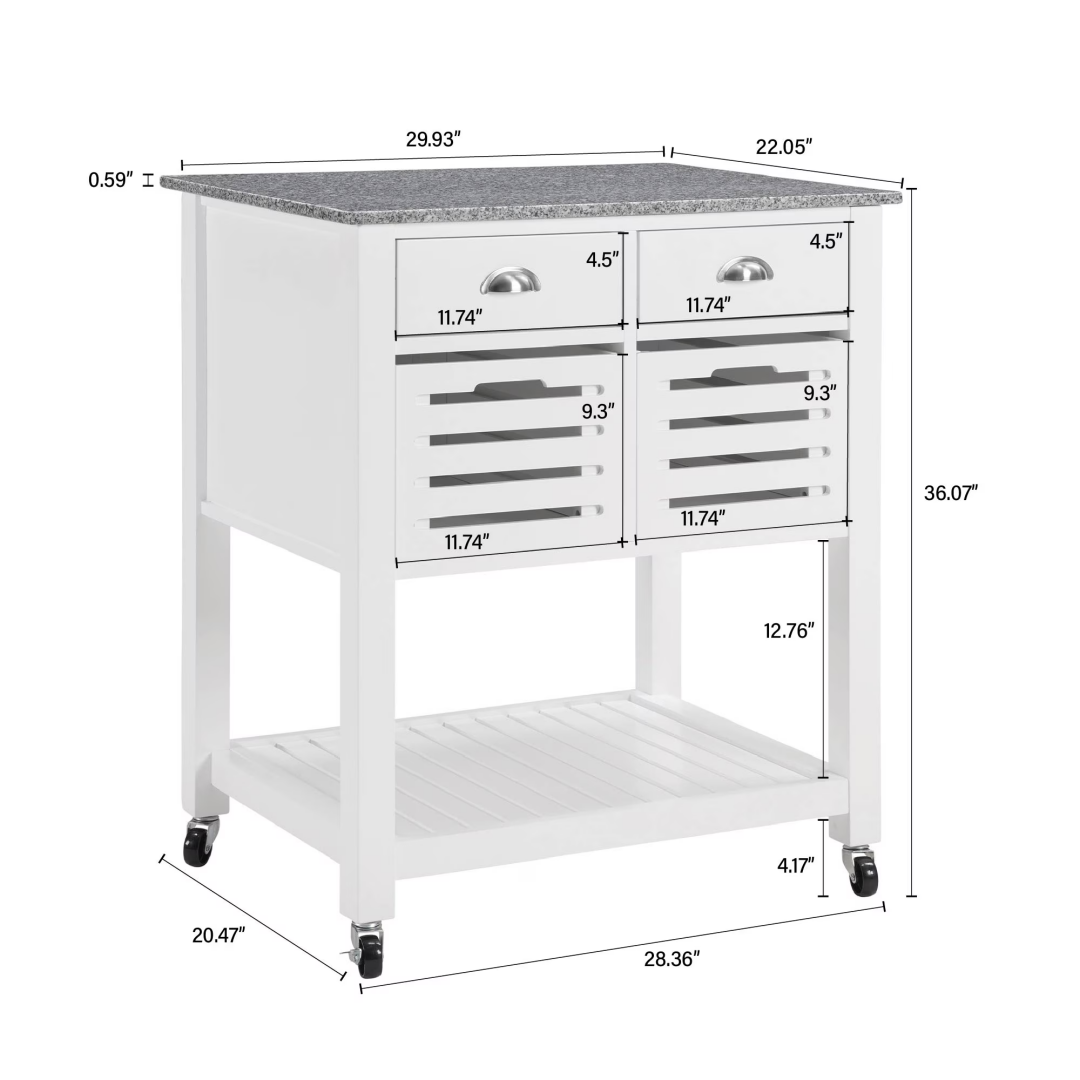 Mobile Rolling Kitchen Island Trolley Serving Cart With Underneath Drawer & Slide-Out Wire Storage Basket