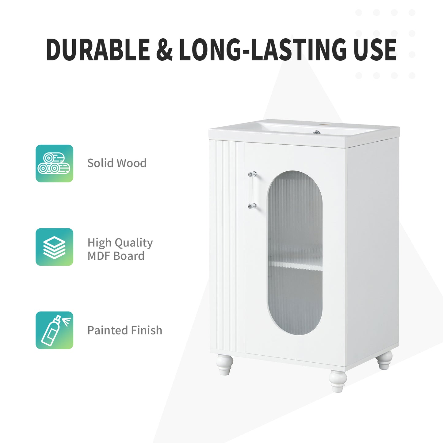20  Bathroom Vanity With Sink, Bathroom Vanity Cabinet With Two-tier Shelf, Adjustable Shelf, Solid Wood And MDF, White Old Sku N725P246925K
