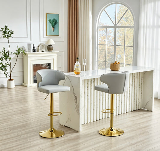Modern Rotating Adjustable Bar Chair, PU Leather Belt Backrest Swivel Chair, Suitable For Kitchen Bar Counter And Dining Room, Adjustable Height, Capable Of Bearing 300 Pounds  Grey -2 Pieces