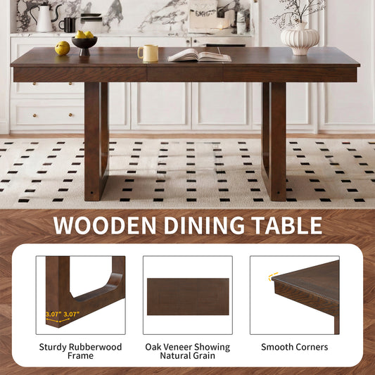 7-Piece Extendable Dining Table Set, Farmhouse Extendable Table With 18  Move Leaf, 78  Rustic Wooden Kitchen Table And 6 Piece Upholstered Chairs, Expanding Dining Room Table Set, Walnut  Beige
