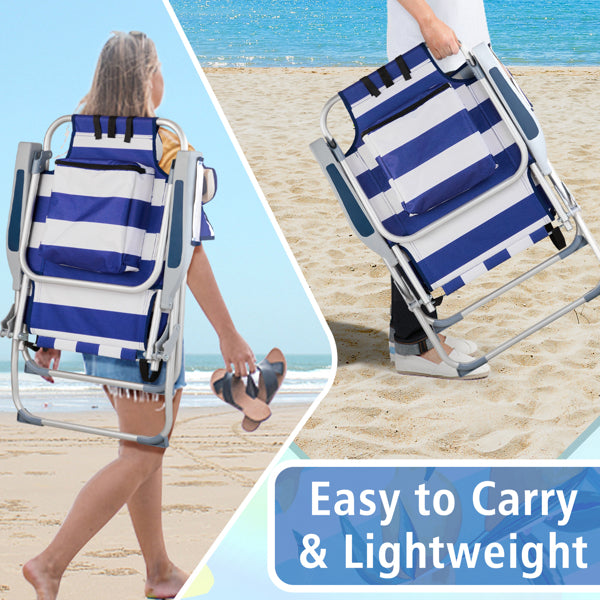 63x70x99cm Heightened Oxford Cloth Silver White Aluminum Tube Bearing Beach Chair Blue Stripes