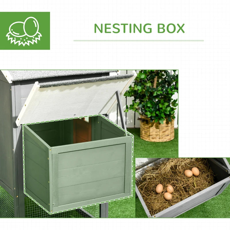 Extra Large Chicken Coop With Asphalt Roof, Wooden Hen Run With Slide-Out Tray And Nesting Box, Chicken Hutch For 3-6 Chickens, Gray