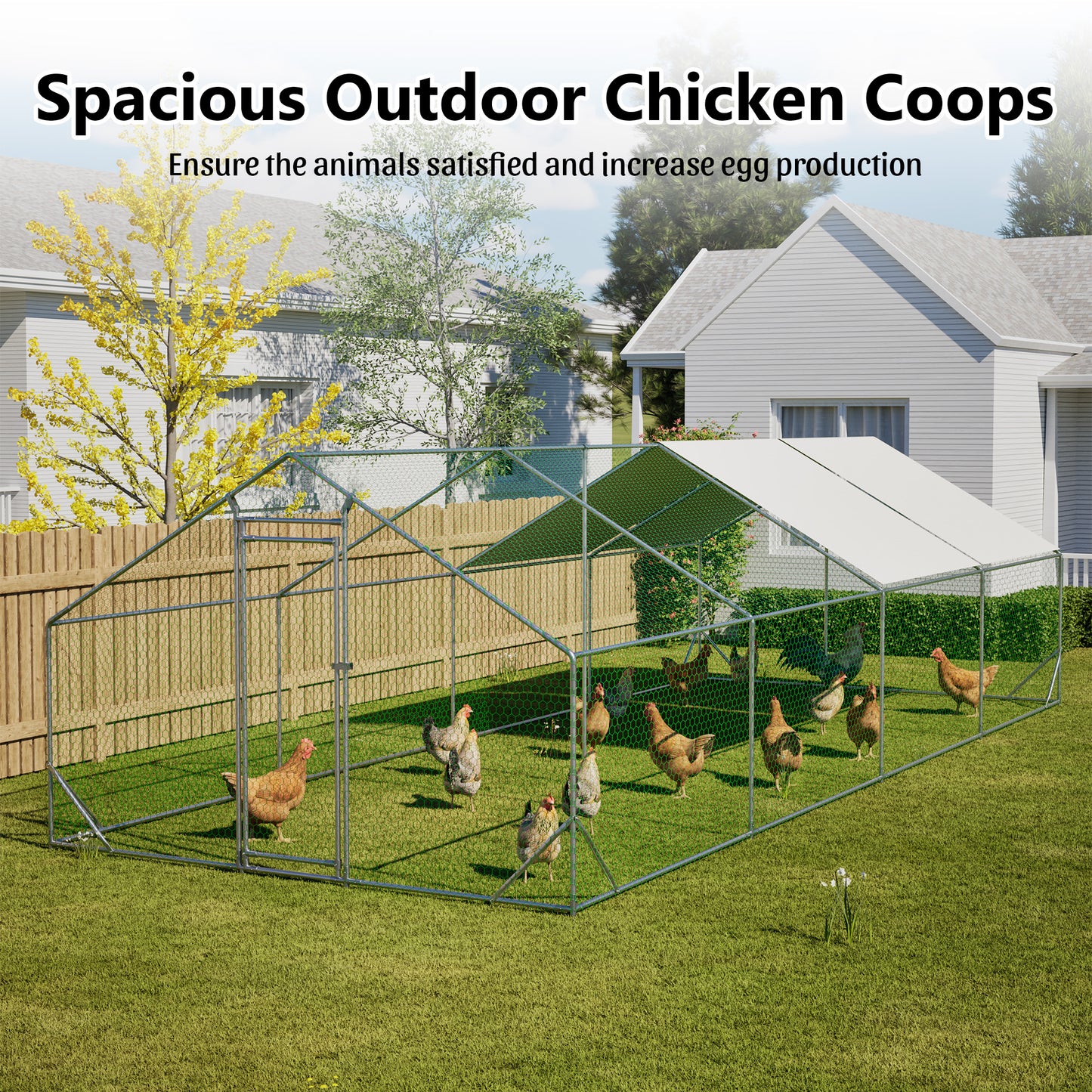 Large Metal Chicken Coop, Walk-in Chicken Run,Galvanized Wire Poultry Chicken Hen Pen Cage, Rabbits Duck Cages With Waterproof And Anti-Ultraviolet Cover For Outside 10 L X 26 W  6.56 H