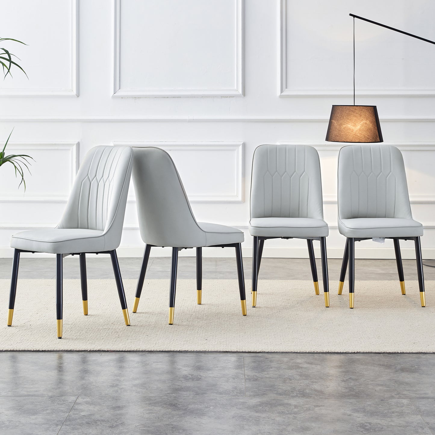 Modern Dining Chairs Are Equipped With Light Gray PU Artificial Leather Backrest Cushions And Black Metal Legs, Suitable For Restaurants,kitchens,and Bedrooms.Set Of 4pieces  Light Gray PU