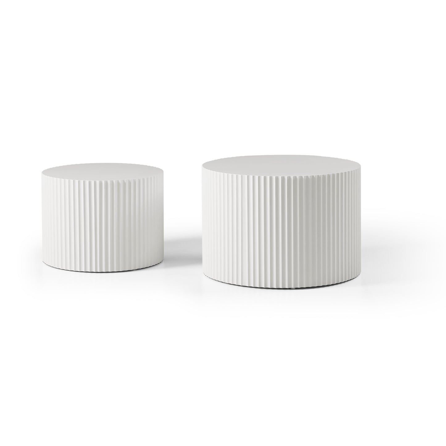 White Round Nesting Table Set Of 2,Handcraft MDF Coffee Table For Living Room Leisure Area Sam