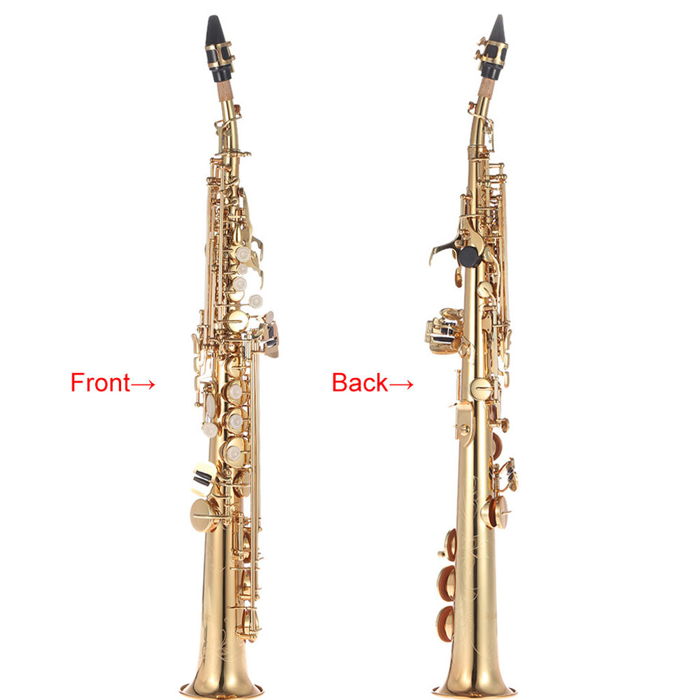 Brass Straight Soprano Sax Saxophone Bb B Flat Woodwind Instrument Nature Shell Key Carve Pattern With Carrying Case Gloves Cleaning Cloth Straps Cleaning Rod