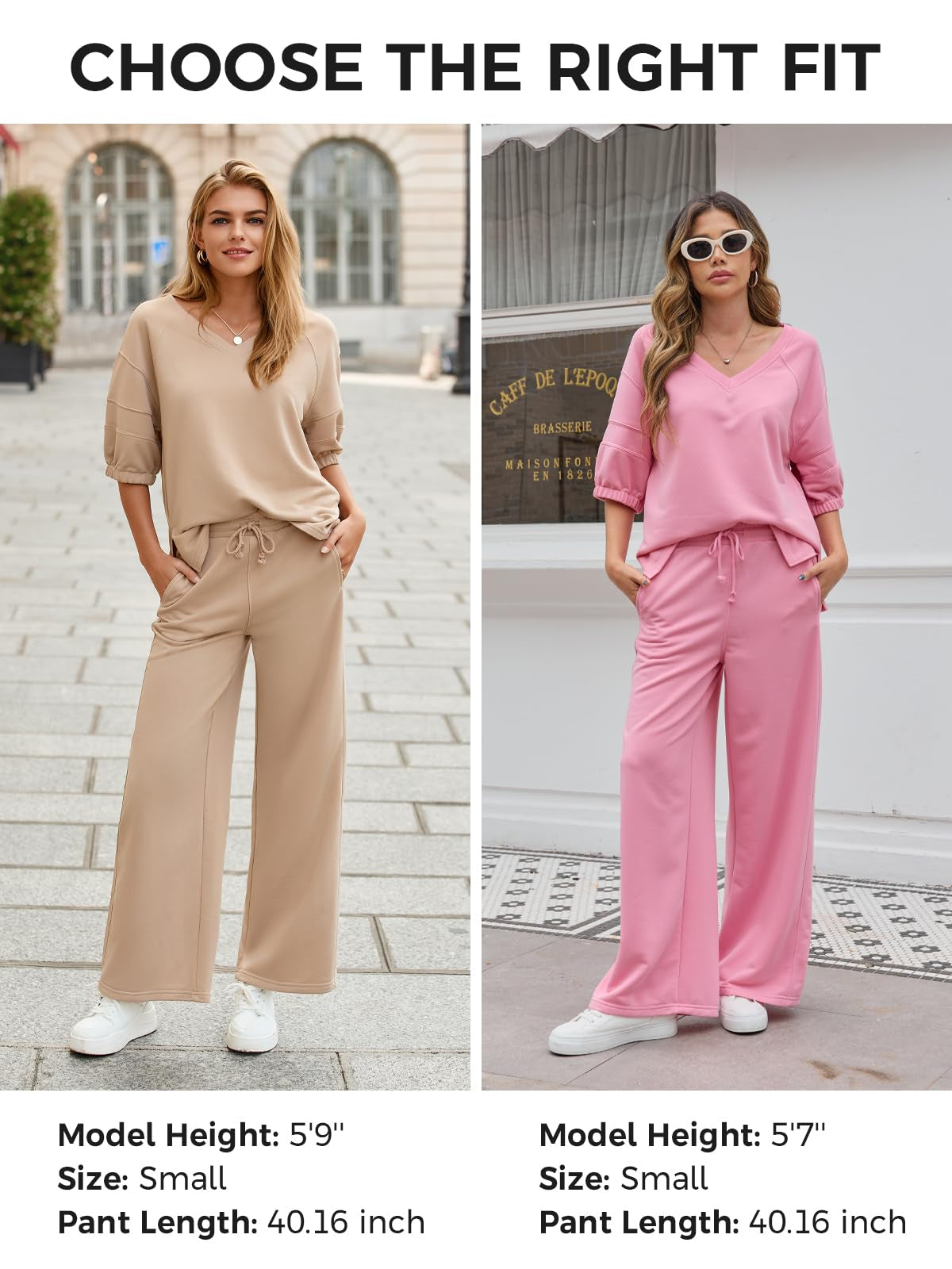 Fisoew Womens 2 Piece Outfits Casual V Neck Shirts Wide Leg Running Long Pants Loose Workout Tracksuit Sets