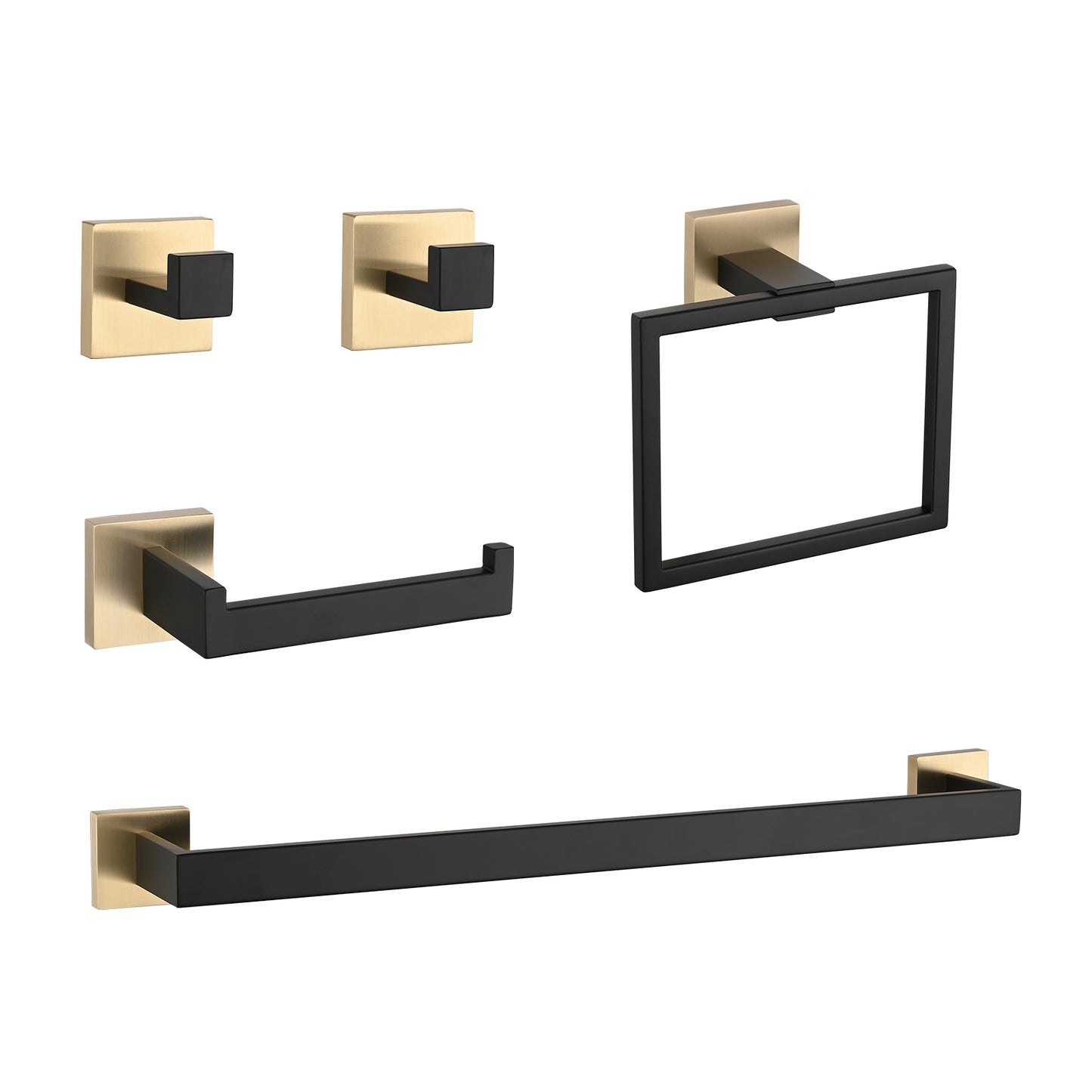5-Piece SUS304 Bathroom Set  Towel Bar   Ring   Hooks   TP Holder, Brushed Finish