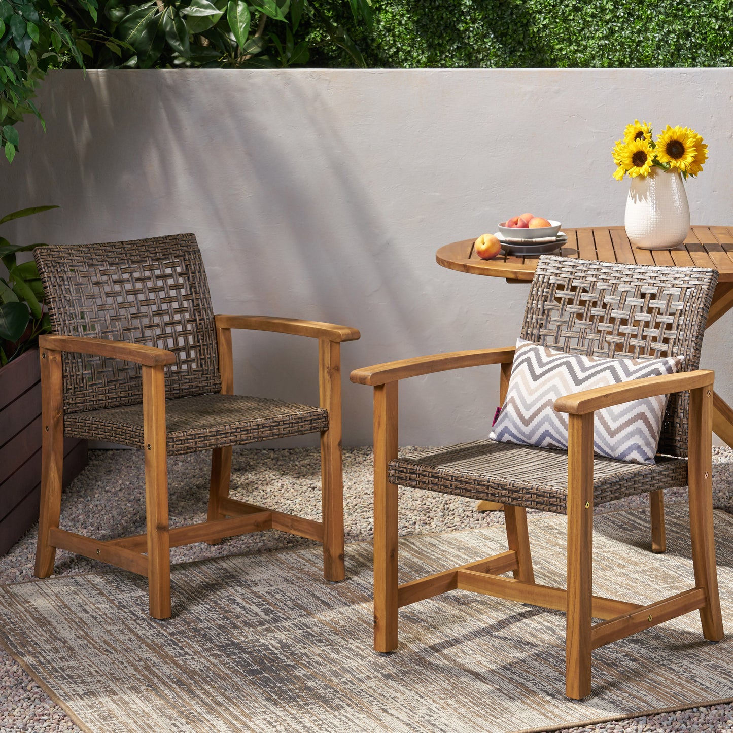 HAMPTON WOOD AND WICKER DINING CHAIR  SET OF 2