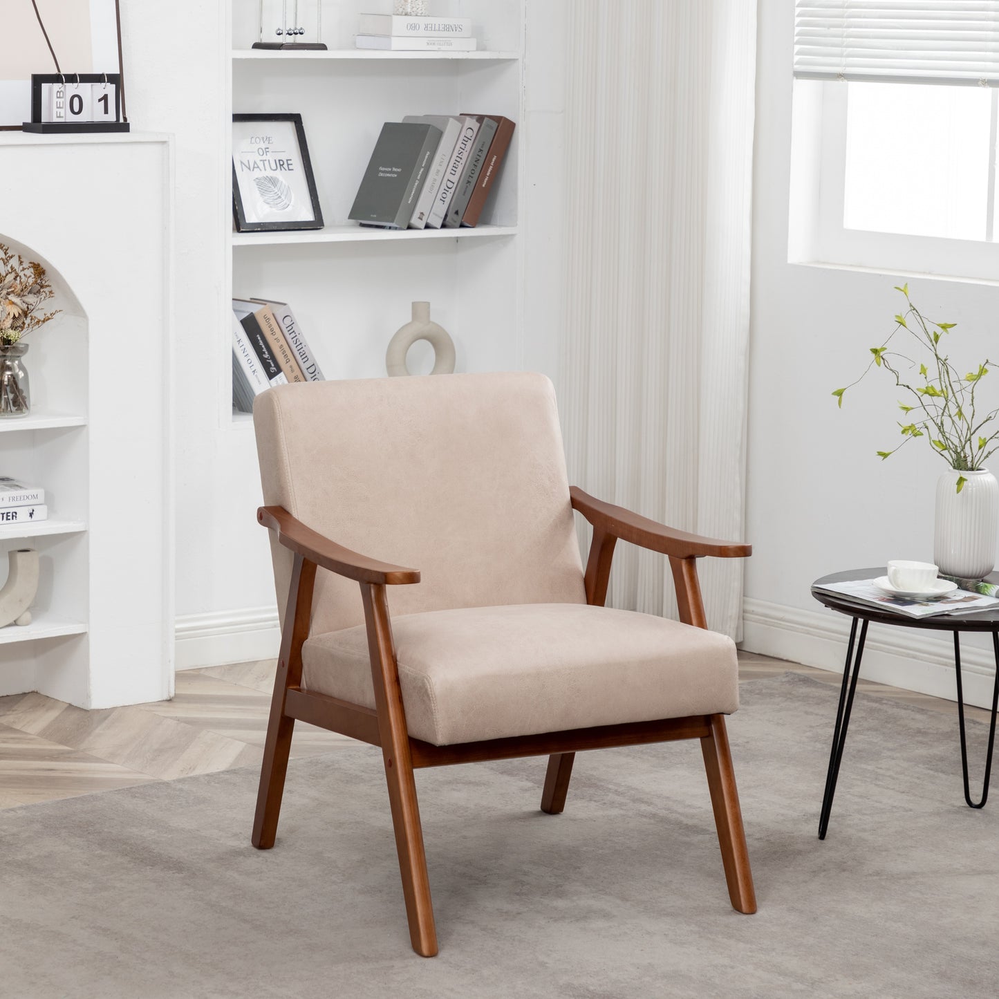 Accent Chair With Microfiber Upholstery And Solid Wood Frame, Classic Mid-Century Modern Living Room Furniture For Extra Seating, Light Camel