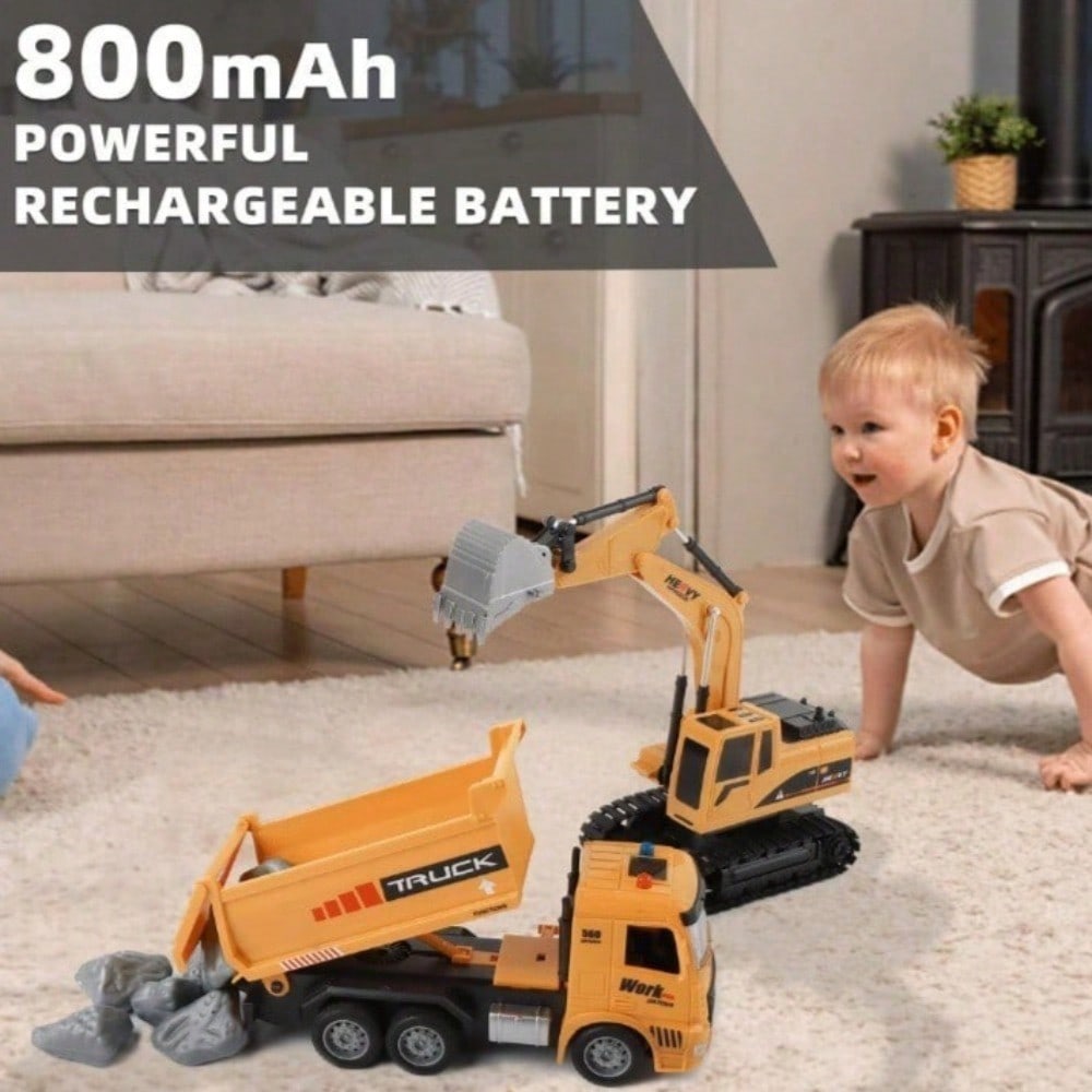 RC Dump Truck And Excavator Set, 2 In 1 Remote Control Construction Vehicles With Realistic Sounds And Lights, Perfect Holiday Gift, Toy Cars, Outside Toys, Carro Control Remoto, Remote Control Toys