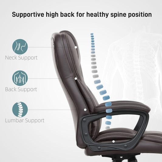 High Back Ergonomic Office Chair, PU Leather Executive Desk Chair With Adjustable Height And Swivel Wheels, Brown