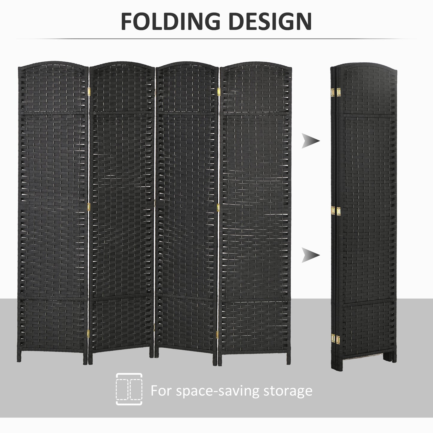 Folding Room Divider Screen 4 Panel 5.6 ' Tall Privacy Screen Freestanding Room Partition For Home Office, Black