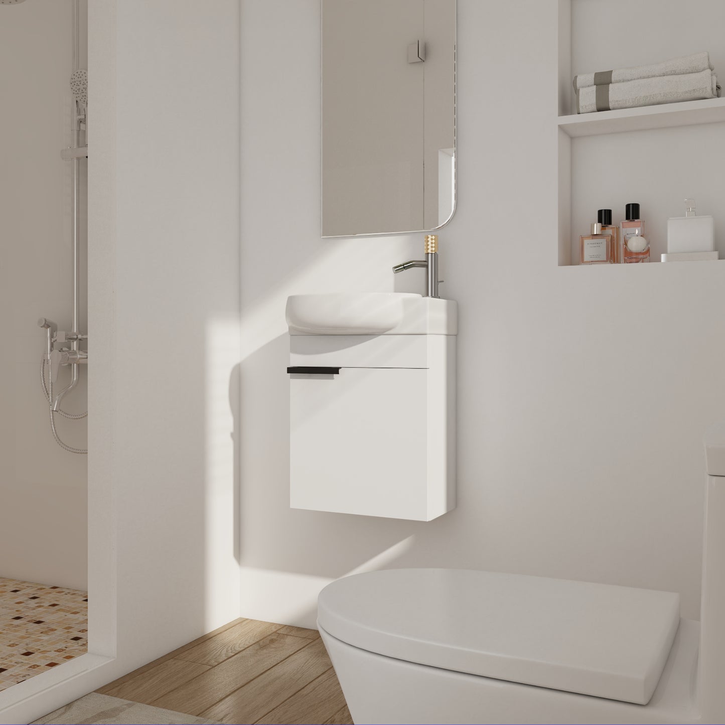 Soft Close Doors Bathroom Vanity With Sink 16 Inch  For Small Bathroom