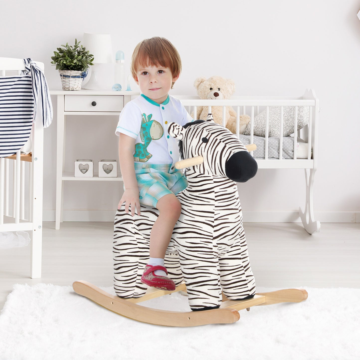 Zebra Shaped Kids Rocking Horse With Realistic Sound For 2-4 Years, Black