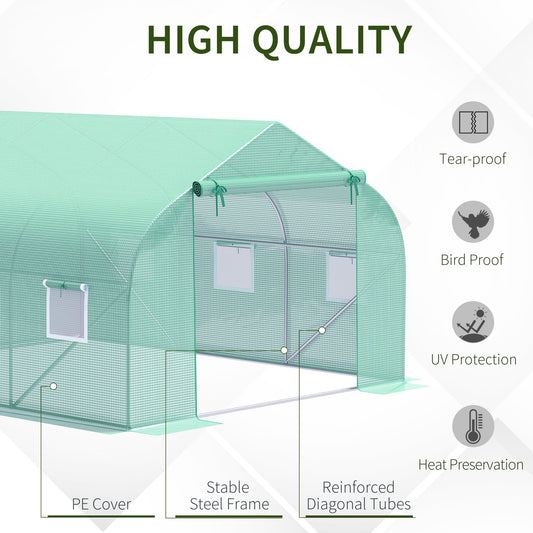11.5' X 10' X 6.5' Outdoor Portable Walk-In Tunnel Greenhouse With Windows-Deep Green