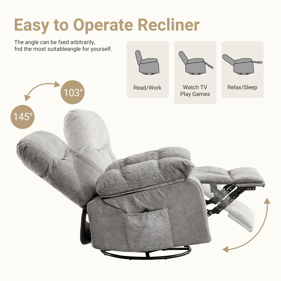 Rocking Chair And Lounge Chair, Rotating Lounge Chair With Vibration Massage And Lumbar Heating