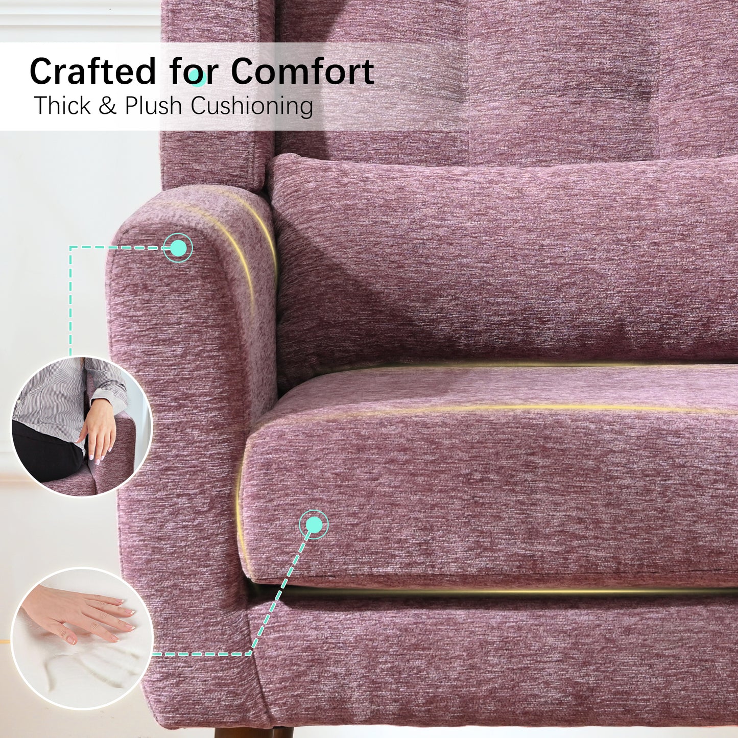 Modern Accent Chair,Chenille Living Room Lounge Chair W Throw Pillow,Comfy Reading Chair,Mid Century Living Room Chair, Lounge Arm Chairs Armchair For Living Room Bedroom Purple
