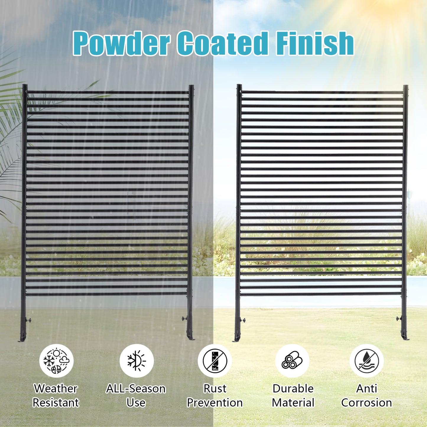 71.26x46.65 Outdoor Privacy Screens Freestanding,Metal Privacy Fence Panels For Outside, Slatted Privacy Screens With Stand,Black