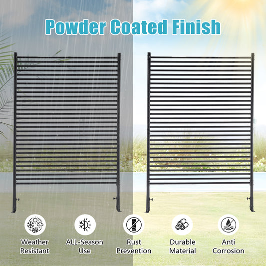 71.26x46.65 Outdoor Privacy Screens Freestanding,Metal Privacy Fence Panels For Outside, Slatted Privacy Screens With Stand,Black