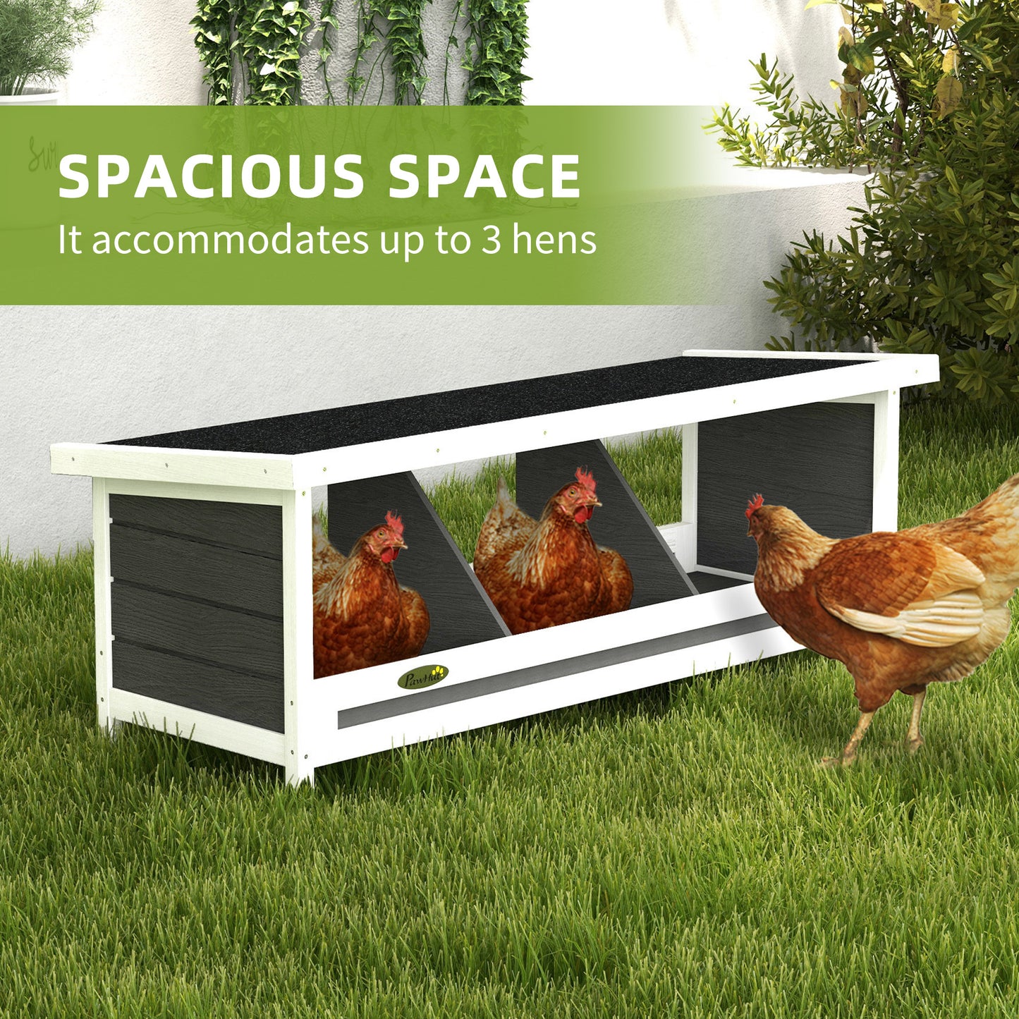 PawHut Wood Chicken Nesting Box, 3 Hole Chicken Boxes For Laying Eggs, Chicken Coop Nesting Box With Asphalt Roof For Indoor Or Outdoor, Fits Up To 3 Hens, Gray