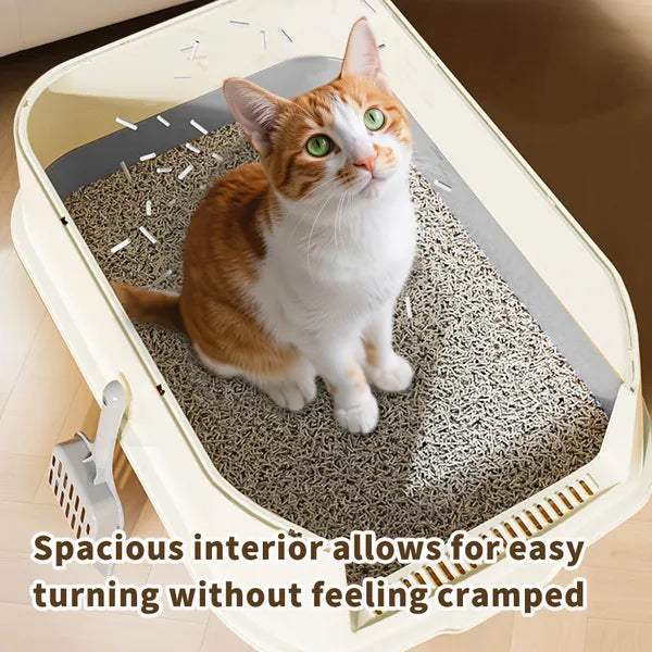 Extra Large Dual-Entry Cat Litter Box, Convertible Open&Enclosed, Gray, Odor Control, Easy Clean