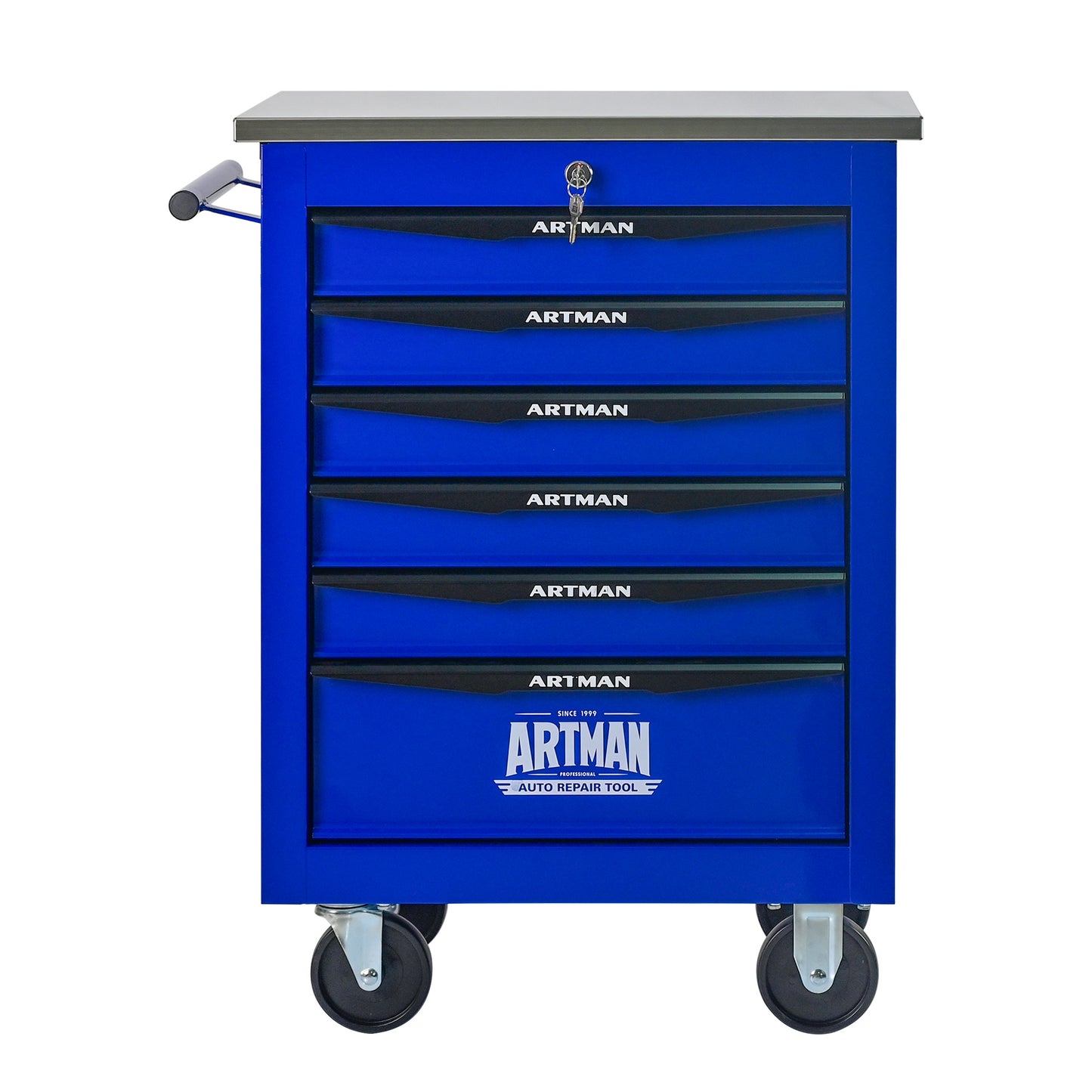 6 Drawers Multifunctional Tool Cart With Wheels,Metal Rolling Tool Cart Storage For Garage Workshop Warehouse Repair Shop--With Stainless Steel Roof- BLACK&BLUE