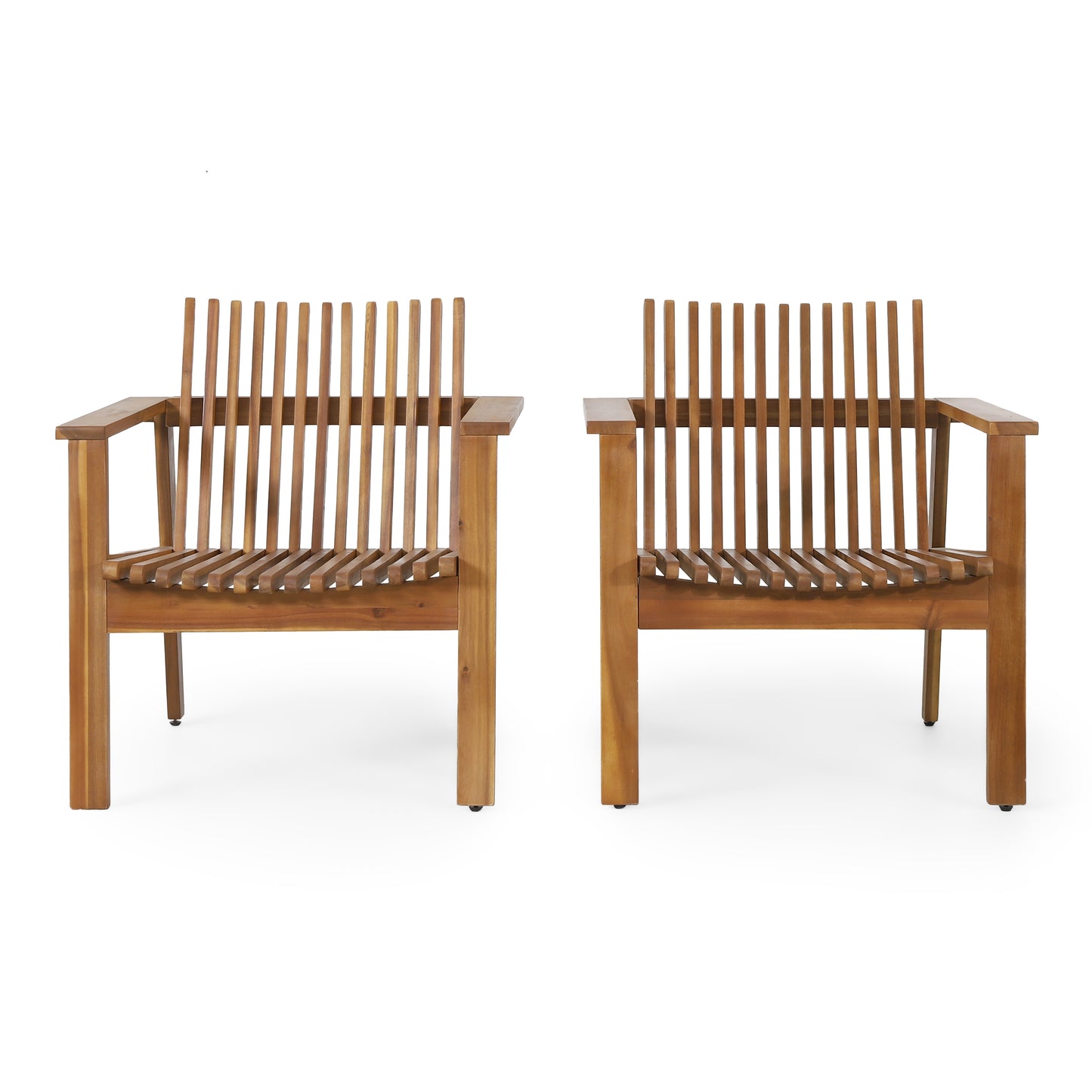 Outdoor Acacia Wood Slatted Club Chairs, Set Of 2, Teak Finish, Acacia Wood, 30D X 28W X 30.75H