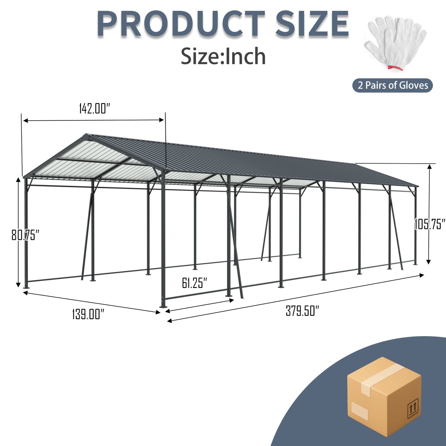 12x32 FT Carport, Heavy Duty Carport With Galvanized Steel Roof And Frame, Metal Carport Large Garage With 4 Fixed Inclined Square Tube Supports