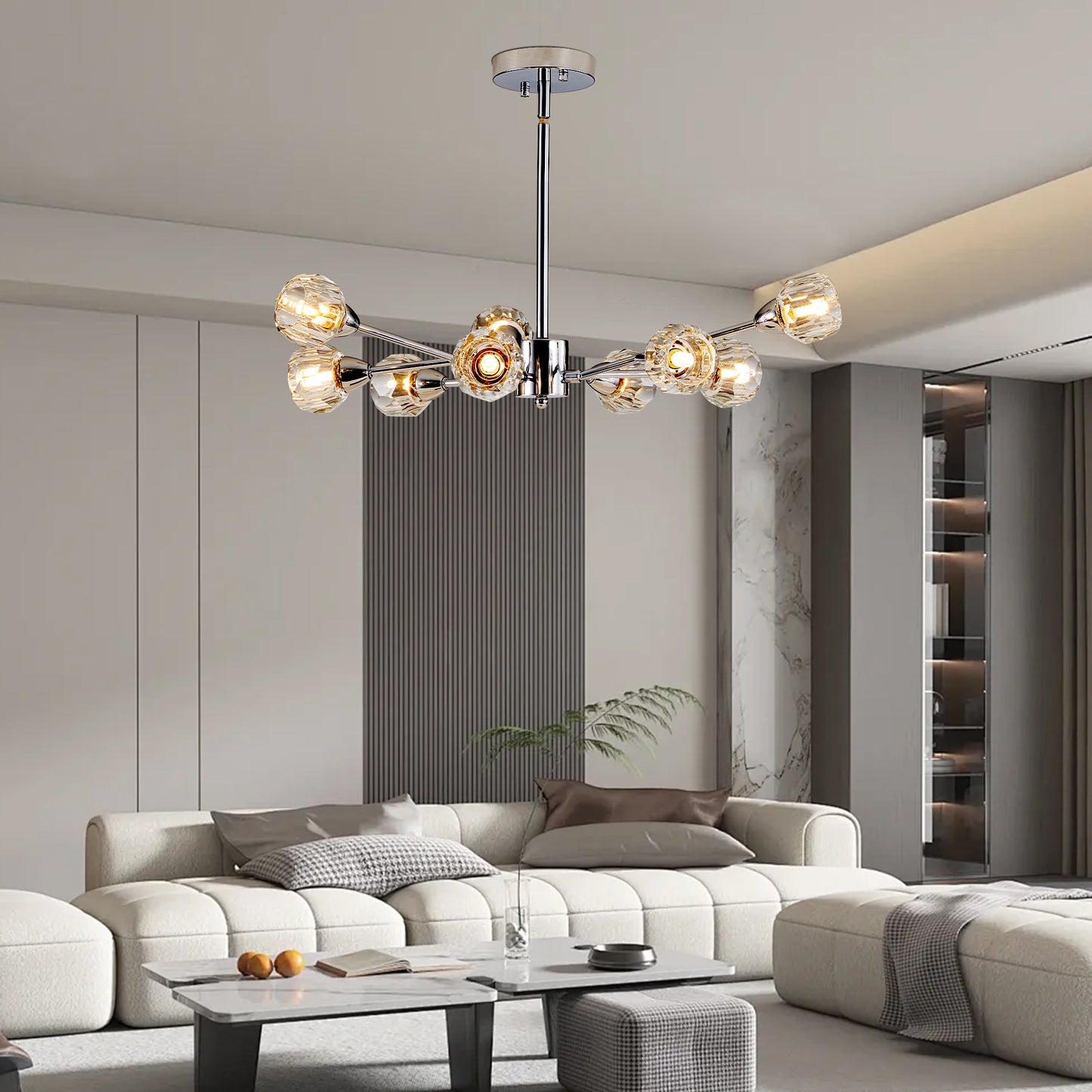 28  Modern Crystal Chandeliers, 9 Lights Chrome Chandelier For Living Room Bedroom, Dining Room Chandelier Over Table, Kitchen Light Fixtures Bulbs Not Included