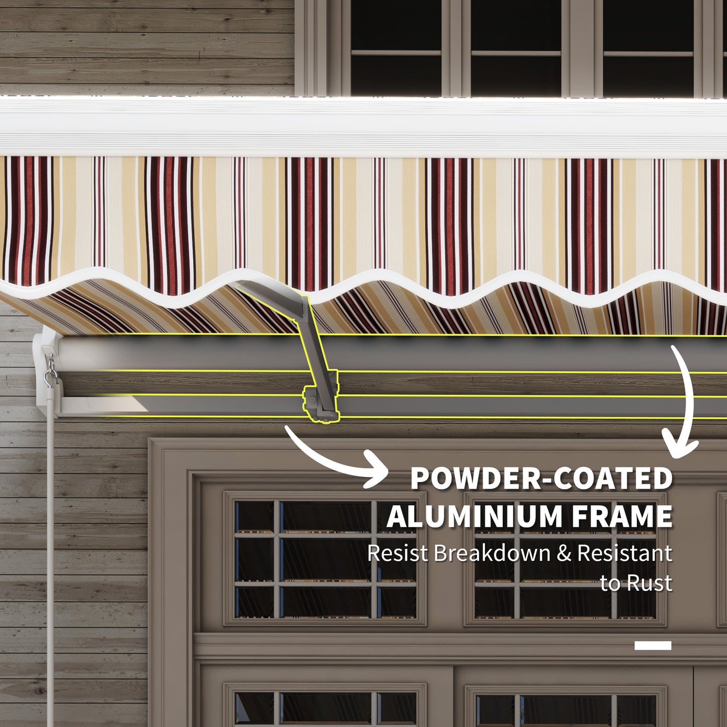 13' X 8' Retractable Awning, Patio Awnings, Sunshade Shelter W/ Manual Crank Handle, UV & Water-Resistant Fabric And Aluminum Frame For Deck, Balcony, Yard, Red Stripes