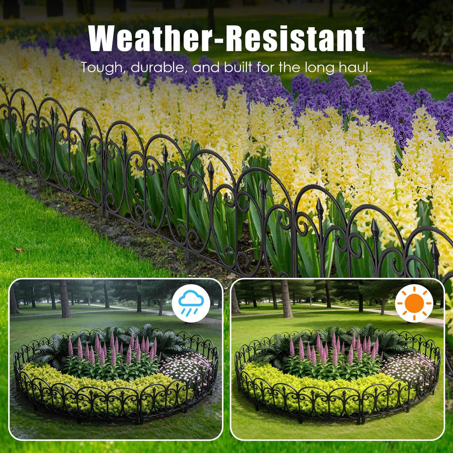 10 Packs Garden Decorative Lawn Edging Border PP Garden Fence Panels Easy Assembly Outdoor Flower Bed Landscape Fencing No-Dig Spikes With Gloves Total 19.3FT
