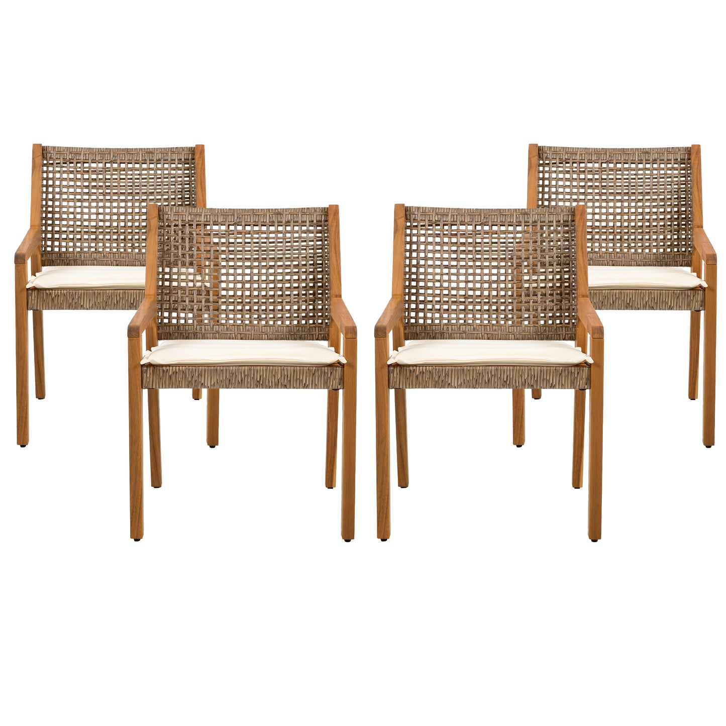 OUTDOOR DINING CHAIR SET-Acacia Wood And Wicker With Cream Cushion Patio Furniture-Teak Finish & Wicke Brown ,Suitable For Large Gatherings-set Of 4 N770P272397G 2-box